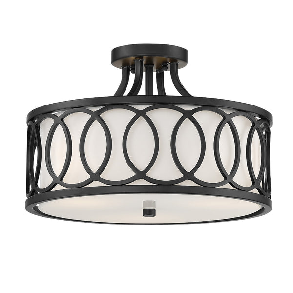 Three Light Semi Flush Mount from the Graham Collection in Matte Black Finish by Crystorama