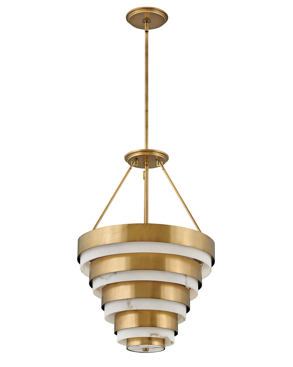 Echelon Pendant by Hinkley – Lights: 4 Light (18.00"L x 18.00"W x 26.00"H) – Finish: Heritage Brass with Cloudstone Glass and White Shade – Hinkley-30184HB