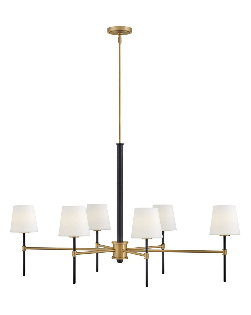 Saunders Pendant by Hinkley – Lights: 6 Light (20.00"L x 45.00"W x 26.50"H) – Finish: Black with Lacquered Brass with Etched Opal Glass – Hinkley-46955BK-LCB