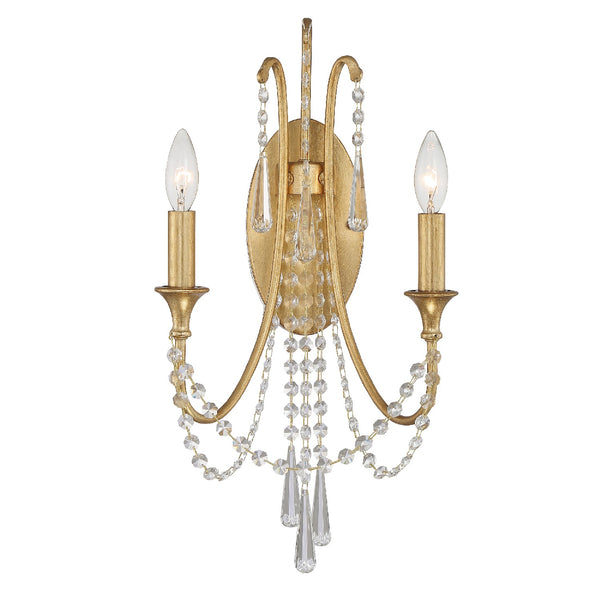 Crystorama - ARC-1902-GA-CL-MWP - Two Light Wall Mount - Arcadia - Antique Gold from Lighting & Bulbs Unlimited in Charlotte, NC