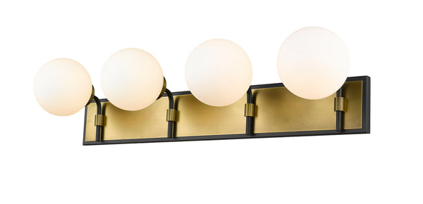 Z-Lite - 477-4V-MB-OBR - Four Light Vanity - Parsons - Matte Black / Olde Brass from Lighting & Bulbs Unlimited in Charlotte, NC