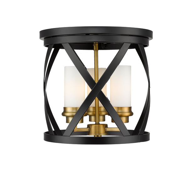 Z-Lite - 481F13-MB-OBR - Three Light Flush Mount - Malcalester - Matte Black / Olde Brass from Lighting & Bulbs Unlimited in Charlotte, NC