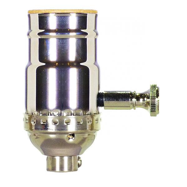 150W Full Range Turn Knob Dimmer Socket, 1/8 IPS, 3 Piece Stamped Solid Brass, Polished Nickel Finish, 120V Full Range Turn Knob Dimmer Socket by Satco