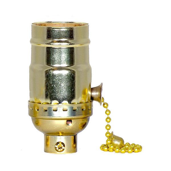 On-Off Pull Chain Socket, 1/4 IPS, Aluminum, Brite Gilt Finish, 660W, 250V On-Off Pull Chain Socket by Satco