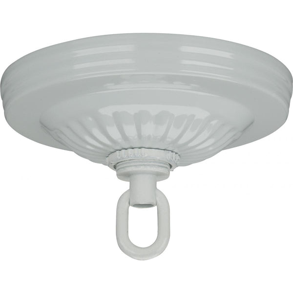 Ribbed Canopy Hanger Kit, White Finish, 5`` Diameter, 1-1/16`` Center Hole, 1 Yard 8 Gauge Chain, Includes Hardware, 25lbs Max Canopy Hanger Kit by Satco