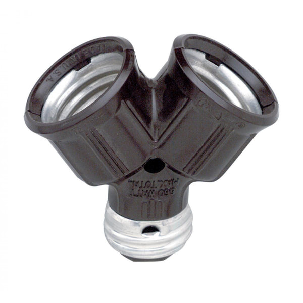 Single to Twin Lampholder, Brown Finish, 2-3/4`` Overall Height, 2`` Extension, 660W Max, 250V Total Lampholder by Satco