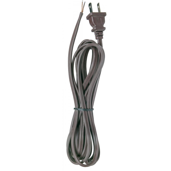 12 Foot 18/2 SPT-2 105C Cord Set, Brown Finish, 72`` Hank, 150 Carton, Molded Polarized Plug, Tinned Tips 3/4`` Strip With 2`` Slit 12`Cord Set by Satco