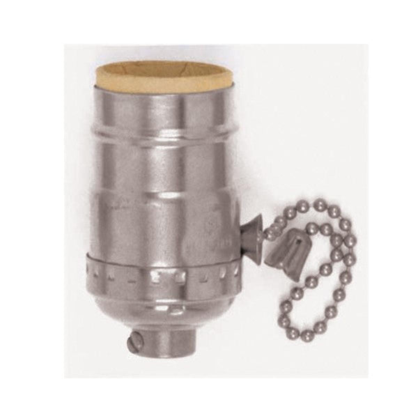On-Off Pull Chain Socket, 1/8 IPS, 3 Piece Stamped Solid Brass, Polished Nickel Finish, 660W, 250V, 250/10 Master On-Off Pull Chain Socket by Satco