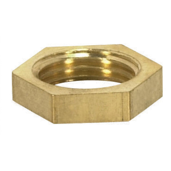 Brass Hexagon Locknut, 1/8 IP, 1/2" Hexagon, 1/8" Thick, Unfinished Hexagon Locknut by Satco