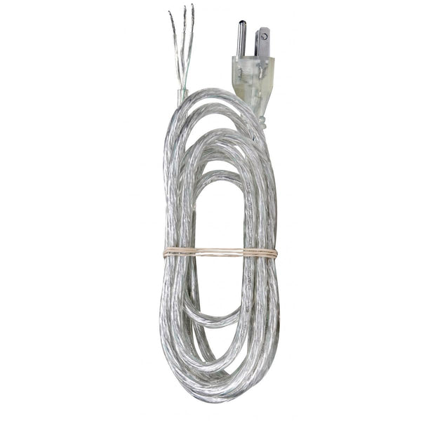 8 Foot 18/3 SVT 105C Heavy Duty Cord Set, Clear Silver Finish, 100 Carton, 3 Prong Molded Plug, Stripped And Slit, 1/4" Diameter Cord Set by Satco