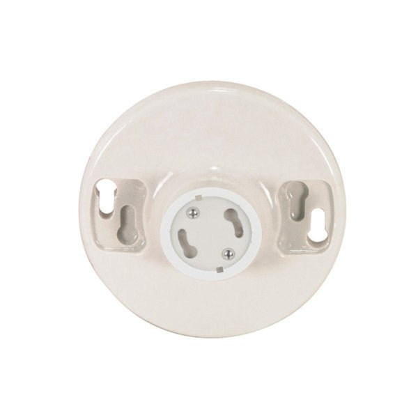 4 Terminal Keyless White Phenolic GU24 Ceiling Receptacle, Screw Terminals, 4-3/8"  Diameter, 300W, 300V Keyless Phenolic Gu24 Ceiling Receptacle by Satco