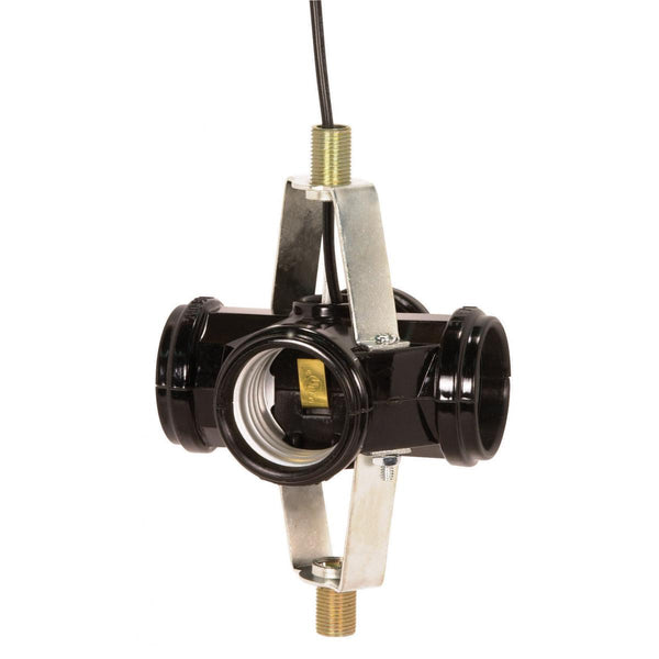 Phenolic 4-Light Cluster Socket, 1-3/4" 1/8 IP Threaded Top Bracket With 1/2" Nipple, 12" AWM B/W Leads 105C, 660W, 250V Socket by Satco
