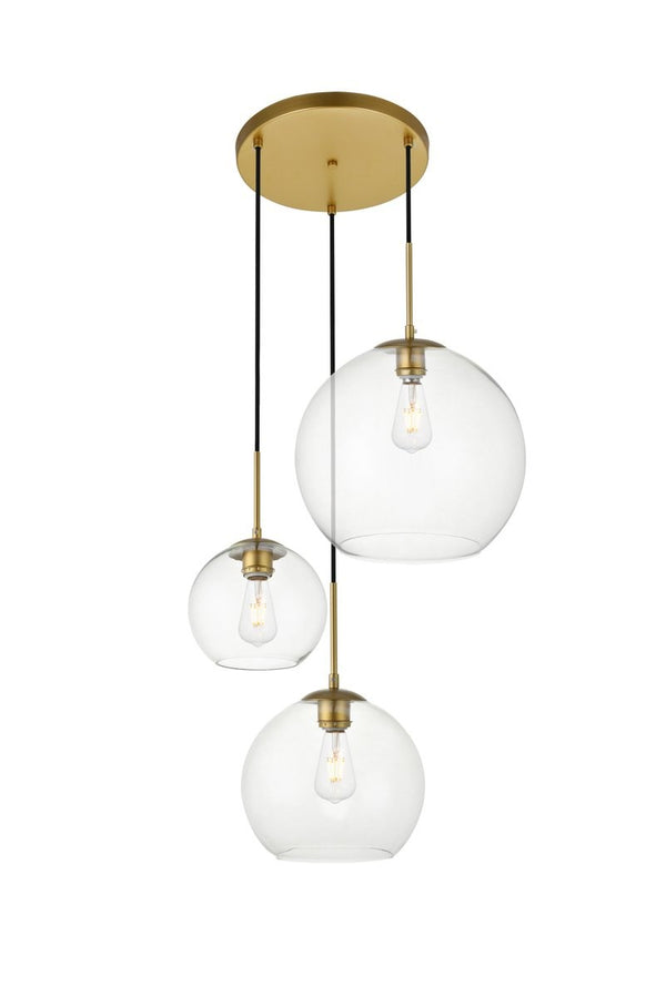 Elegant Lighting - LD2218BR - Three Light Pendant - BAXTER - Brass And Clear from Lighting & Bulbs Unlimited in Charlotte, NC