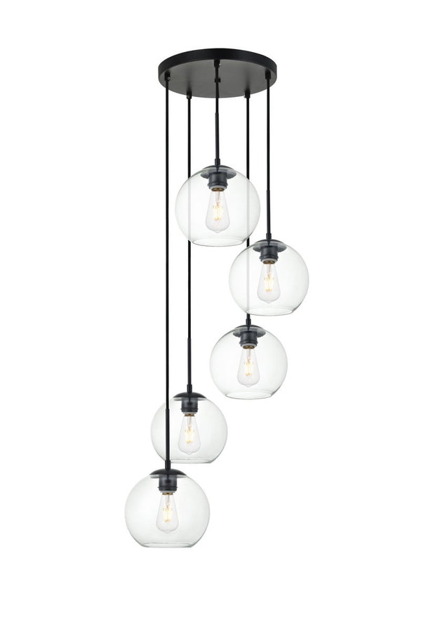 Elegant Lighting - LD2226BK - Five Light Pendant - BAXTER - Black And Clear from Lighting & Bulbs Unlimited in Charlotte, NC