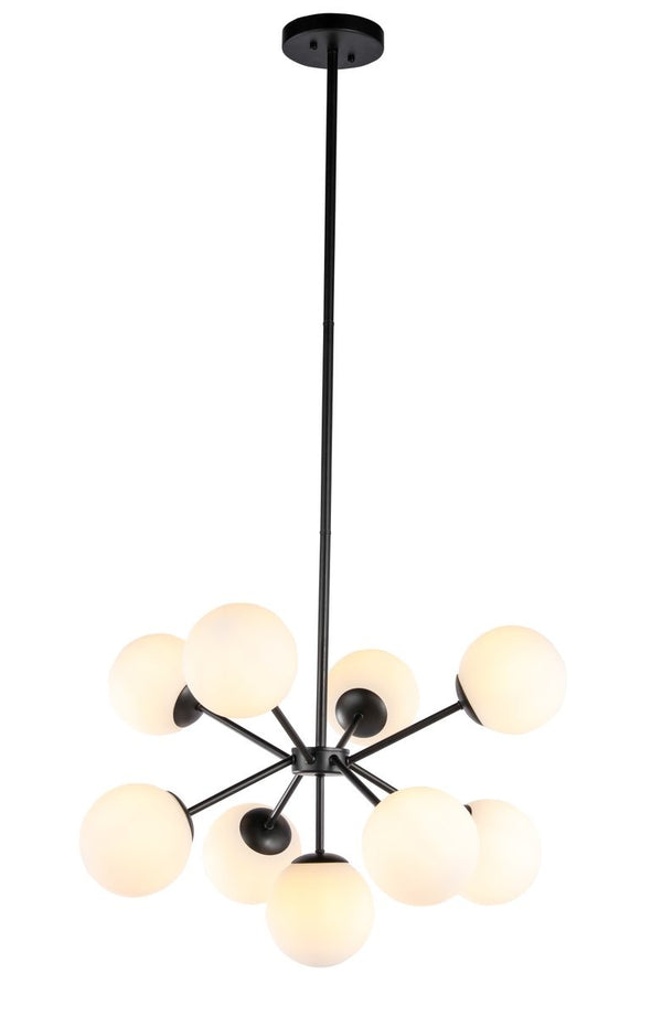 Elegant Lighting - LD5028D27BK - Nine Light Pendant - Jupiter - Black And Frosted White Glass from Lighting & Bulbs Unlimited in Charlotte, NC