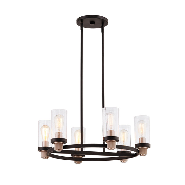 Justice Designs - FSN-4363-SEED-MBBR - Six Light Chandelier - Austin - Matte Black w/ Brass from Lighting & Bulbs Unlimited in Charlotte, NC