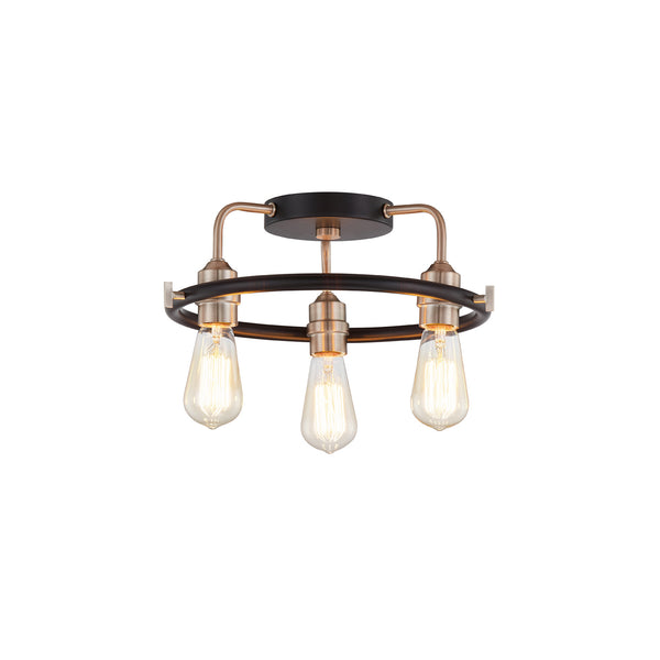 Justice Designs - NSH-4310-MBBR - Three Light Flush-Mount - Volta - Matte Black w/ Brass from Lighting & Bulbs Unlimited in Charlotte, NC