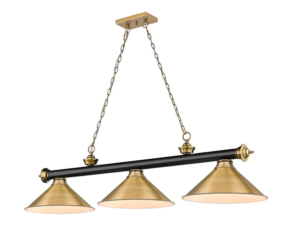 Z-Lite - 2306-3MB-RB-RB15 - Three Light Billiard - Cordon - Matte Black / Rubbed Brass from Lighting & Bulbs Unlimited in Charlotte, NC