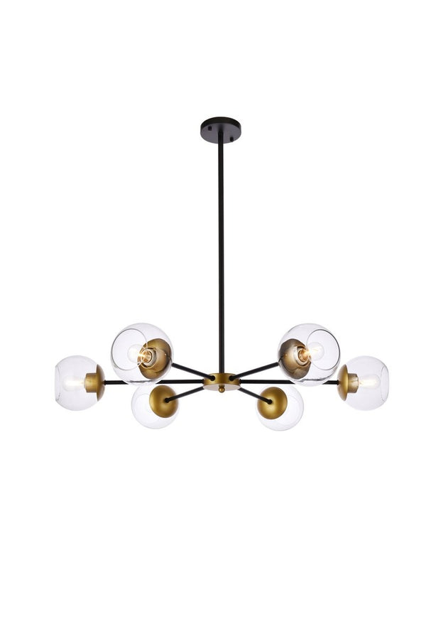Elegant Lighting - LD642D36BRK - Six Light Pendant - Briggs - Black And Brass And Clear from Lighting & Bulbs Unlimited in Charlotte, NC
