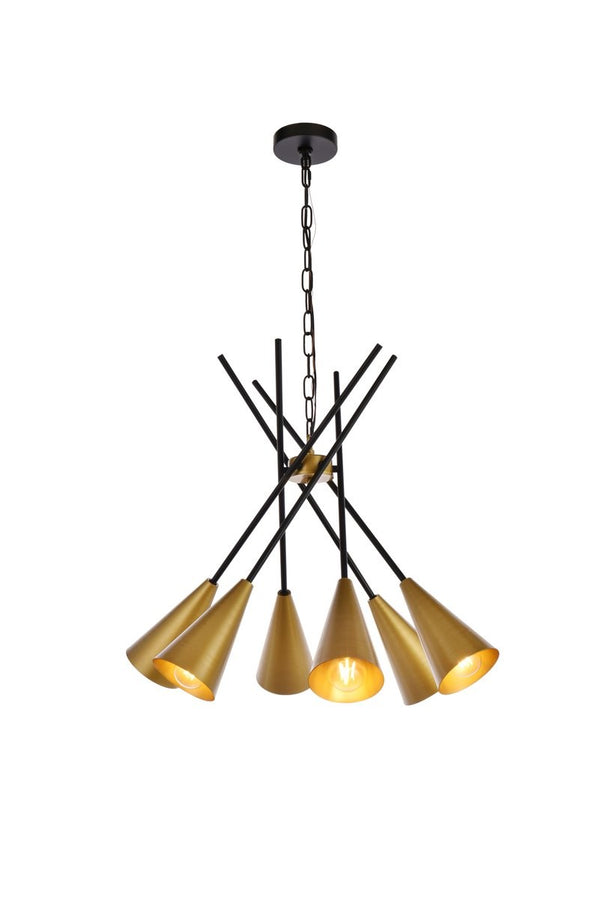 Elegant Lighting - LD651D32BRK - Six Light Pendant - Casen - Black And Brass from Lighting & Bulbs Unlimited in Charlotte, NC