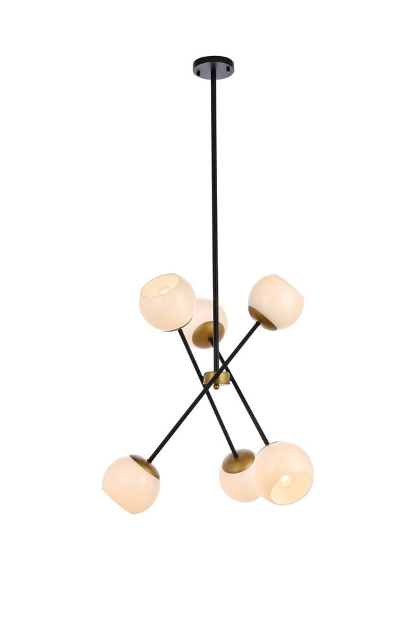 Elegant Lighting - LD657D24BRK - Six Light Pendant - Axl - Black And Brass And White from Lighting & Bulbs Unlimited in Charlotte, NC