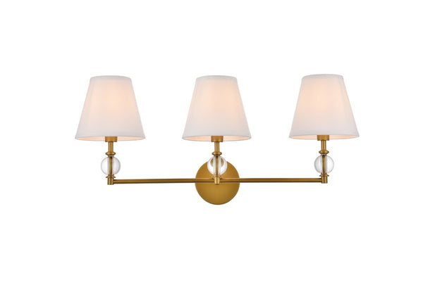Elegant Lighting - LD7023W24BR - Three Light Bath - Bethany - Brass And White Fabric Shade from Lighting & Bulbs Unlimited in Charlotte, NC