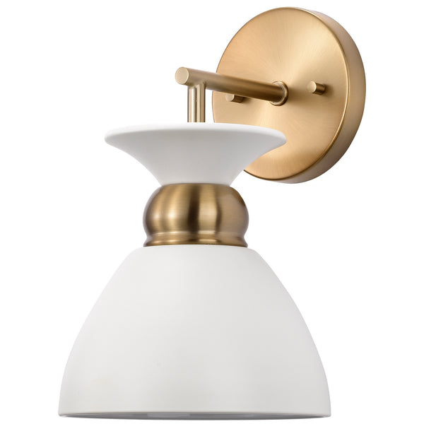 Nuvo Lighting - 60-7459 - One Light Wall Sconce - Perkins - Matte White / Burnished Brass from Lighting & Bulbs Unlimited in Charlotte, NC