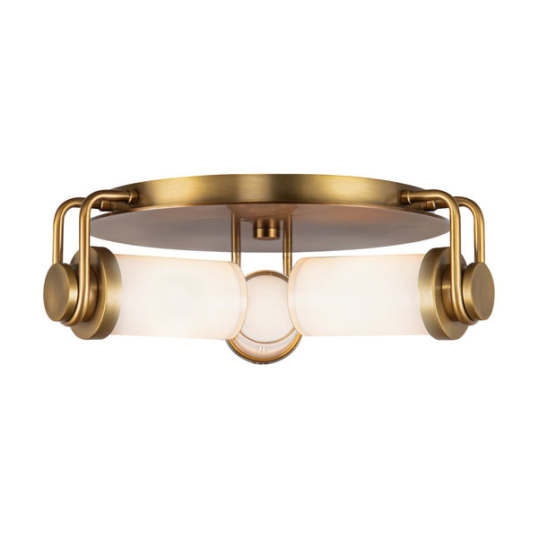 Alora - FM355317VBGO - Three Light Flush Mount - Wynwood - Vintage Brass/Glossy Opal Glass from Lighting & Bulbs Unlimited in Charlotte, NC