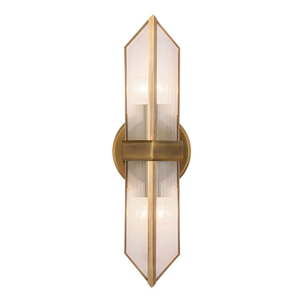 Alora - WV332815VBCR - Two Light Vanity - Cairo - Vintage Brass/Clear Ribbed Glass from Lighting & Bulbs Unlimited in Charlotte, NC