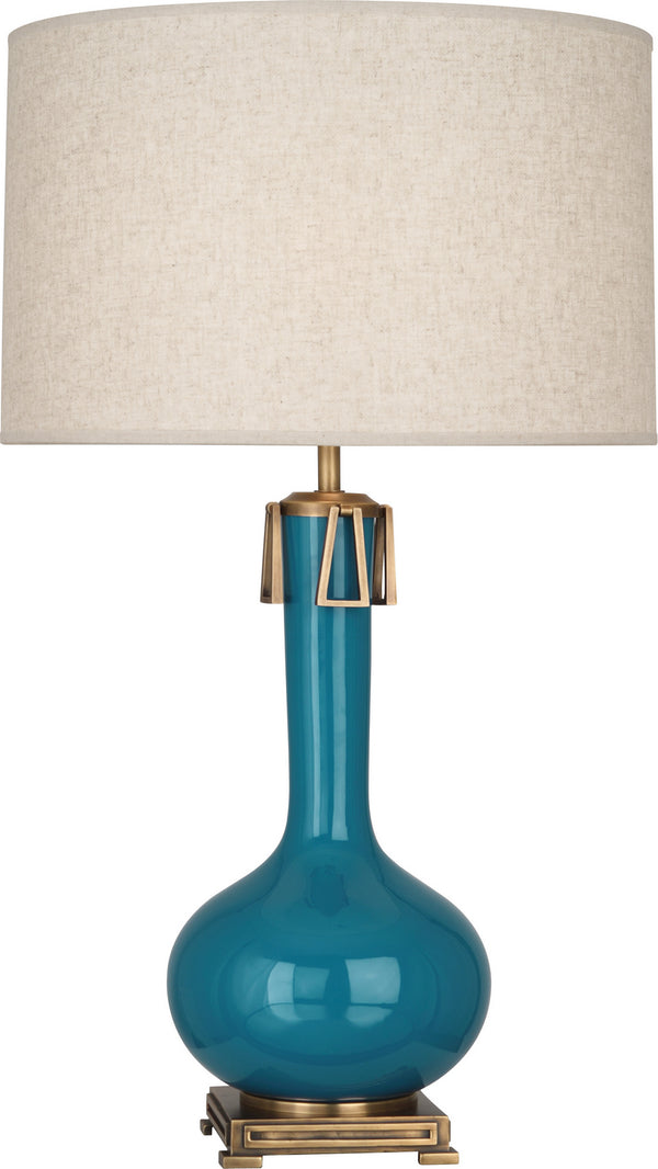 Robert Abbey - PC992 - One Light Table Lamp - Athena - Peacock Glazed w/Aged Brass from Lighting & Bulbs Unlimited in Charlotte, NC