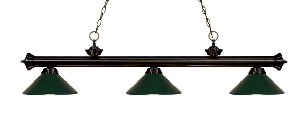 Z-Lite - 200-3BRZ-MDG - Three Light Billiard Light - Riviera - Bronze from Lighting & Bulbs Unlimited in Charlotte, NC