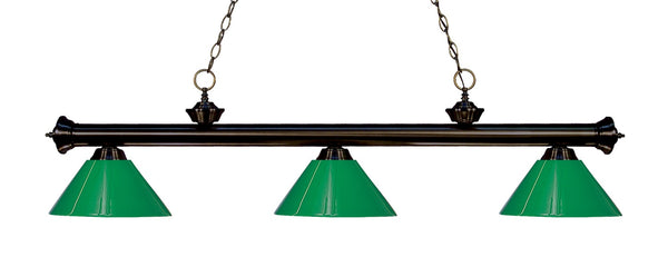 Z-Lite - 200-3BRZ-PGR - Three Light Billiard Light - Riviera - Bronze from Lighting & Bulbs Unlimited in Charlotte, NC
