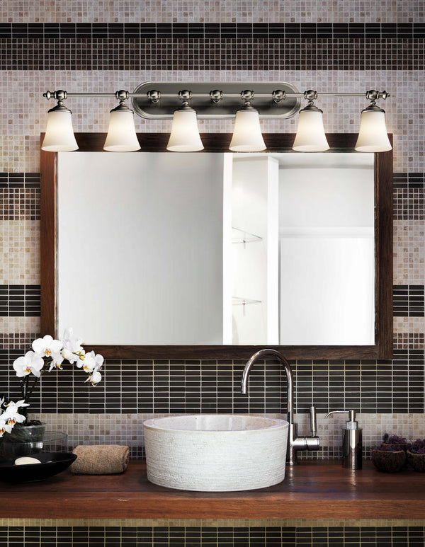 Justice Designs - FSN-8526-20-OPAL-NCKL - Six Light Bath Bar - Fusion - Brushed Nickel from Lighting & Bulbs Unlimited in Charlotte, NC