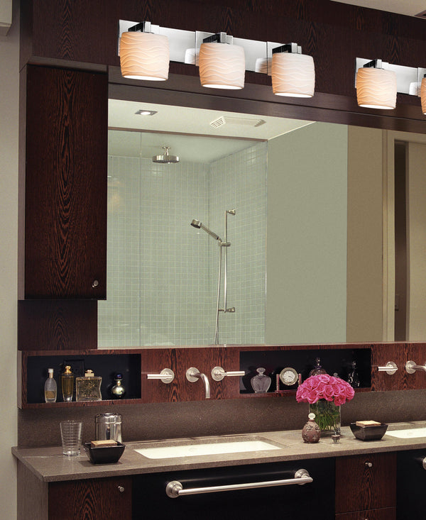 Justice Designs - POR-8923-30-WAVE-NCKL - Three Light Bath Bar - Limoges - Brushed Nickel from Lighting & Bulbs Unlimited in Charlotte, NC