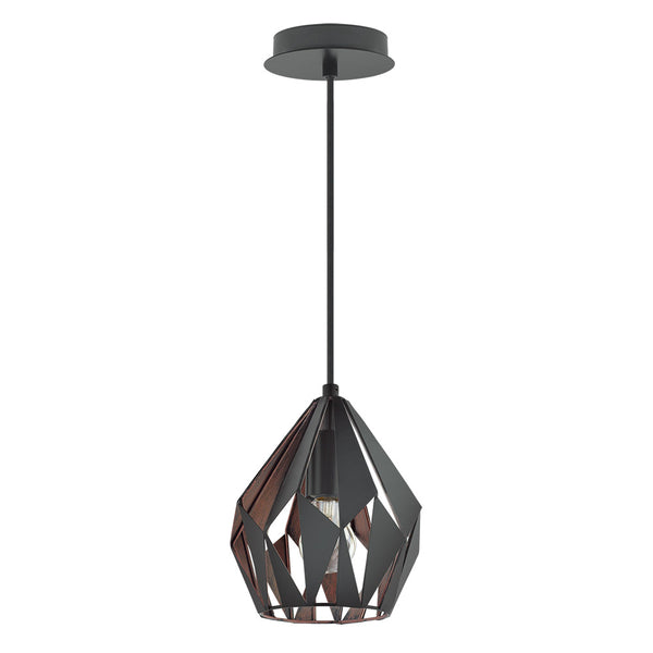 Eglo USA - 202034A - One Light Pendant - Carlton 3 - Matte Black & Copper from Lighting & Bulbs Unlimited in Charlotte, NC