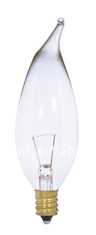 25 Watt CA10 Incandescent, Clear, 1500 Average rated hours, 250 Lumens, Candelabra base, 12 Volt Light Bulb by Satco
