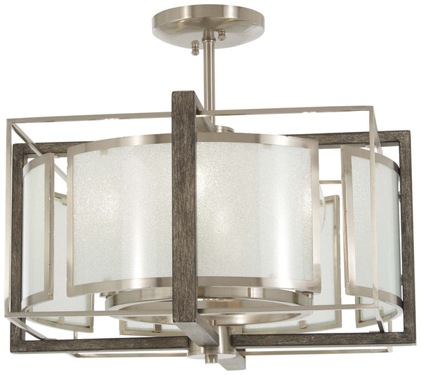 Minka-Lavery - 4561-098 - Four Light Pendant(Convertible To Semiflush) - Tyson'S Gate - Brushed Nickel W/Shale Wood from Lighting & Bulbs Unlimited in Charlotte, NC