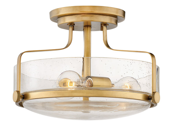 Hinkley - 3641HB-CS - LED Semi-Flush Mount - Harper - Heritage Brass with Clear Seedy glass from Lighting & Bulbs Unlimited in Charlotte, NC