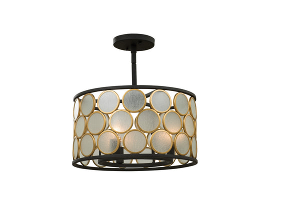 Kalco - 507940BMG - Three Light Semi Flush Mount - Corsa - Matte Black w Gold from Lighting & Bulbs Unlimited in Charlotte, NC