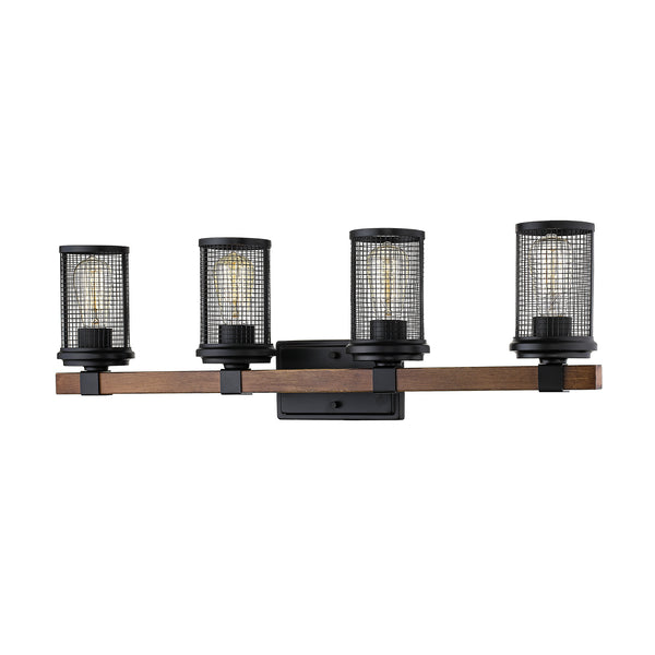 Millennium - 3534-MB/WG - Four Light Vanity - Mesa - Matte Black/Wood Grain from Lighting & Bulbs Unlimited in Charlotte, NC