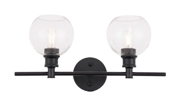 Elegant Lighting - LD2314BK - Two Light Wall Sconce - Collier - Black And Clear Glass from Lighting & Bulbs Unlimited in Charlotte, NC