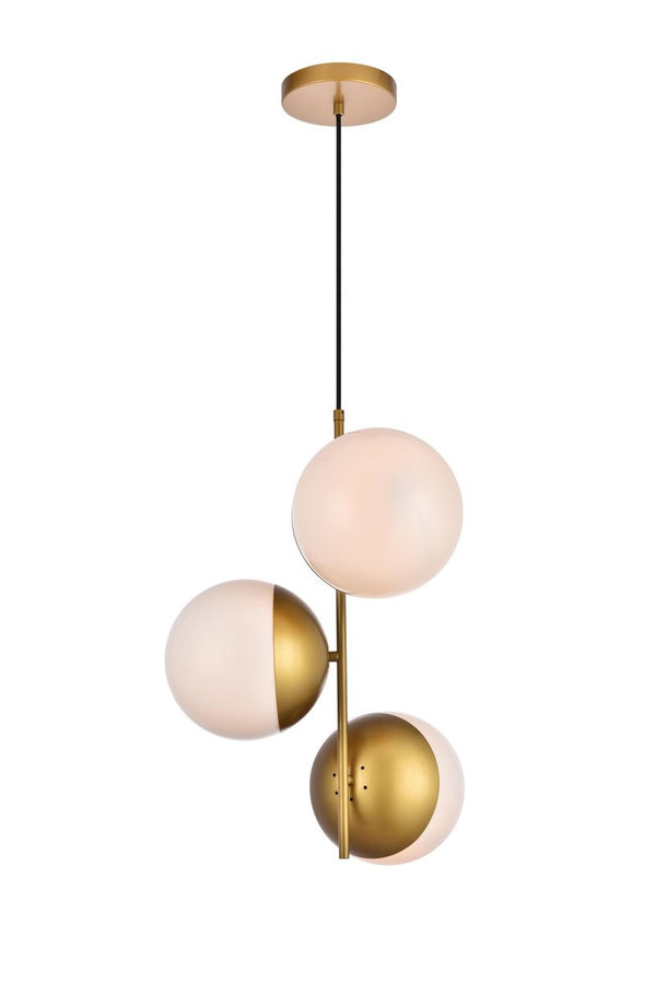 Elegant Lighting - LD6126BR - Three Light Pendant - Eclipse - Brass And Frosted White from Lighting & Bulbs Unlimited in Charlotte, NC