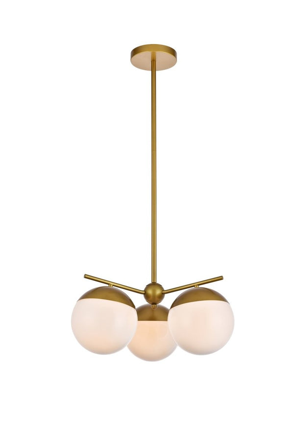 Elegant Lighting - LD6132BR - Three Light Pendant - Eclipse - Brass And Frosted White from Lighting & Bulbs Unlimited in Charlotte, NC