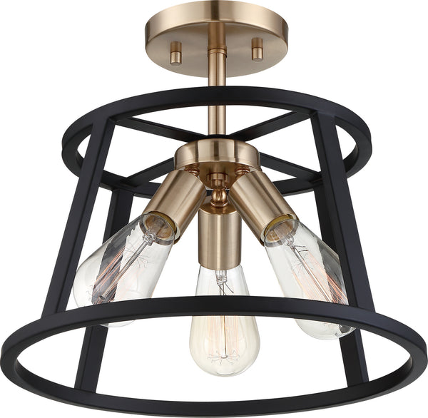Nuvo Lighting - 60-6643 - Three Light Semi Flush Mount - Chassis - Copper Brushed Brass / Matte Black from Lighting & Bulbs Unlimited in Charlotte, NC