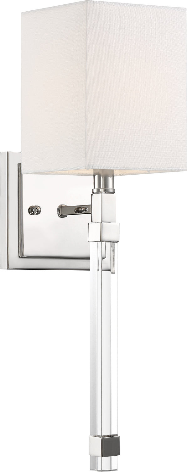 Nuvo Lighting - 60-6682 - One Light Wall Sconce - Thompson - Polished Nickel / White Fabric from Lighting & Bulbs Unlimited in Charlotte, NC