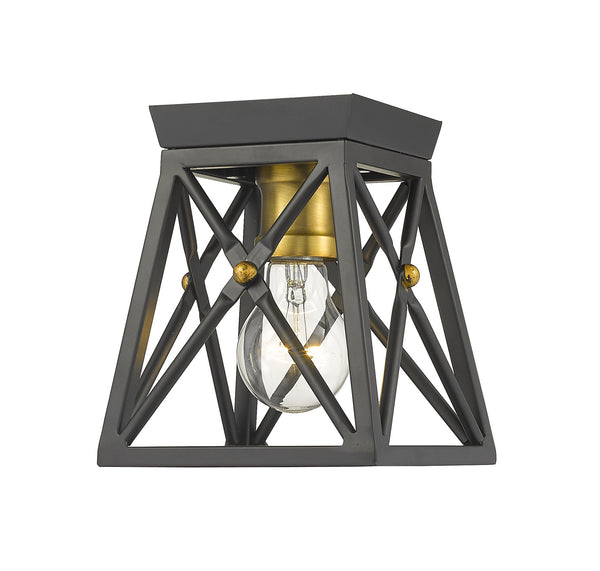 Z-Lite - 447F1-MB-OBR - One Light Flush Mount - Trestle - Matte Black / Olde Brass from Lighting & Bulbs Unlimited in Charlotte, NC