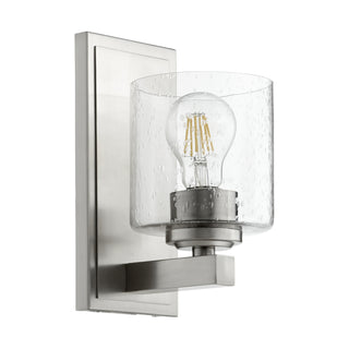 Buy satin-nickel-w-clear-seeded Cylinder Lighting Series Outdoor (Damp) Sconce by Quorum