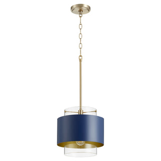 Buy aged-brass-w-blue Glass Cylinder Drum Pendants Outdoor (Damp) Pendant by Quorum