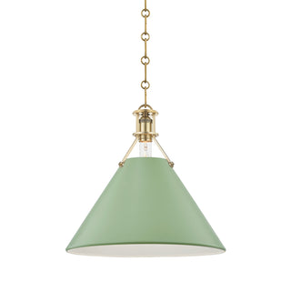 Buy aged-brass-leaf-green-combo-with-leaf-green-glass Painted No. Outdoor (Damp) Pendant by Hudson Valley