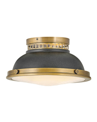 Buy heritage-brass-with-etched-holophane-glass-and-white-shade Emery Flush Mount Ceiling Light by Hinkley